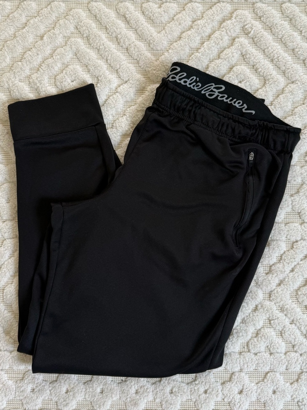 Eddie Bauer Motion Fleece Lined Jogger Pants Men Large Black Athletic Zip Pocket